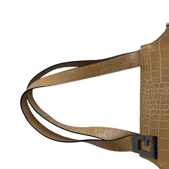 GUESS Tan Croc-Embossed Leather Double-Handle Shoulder Bag - Picture 10 of 12